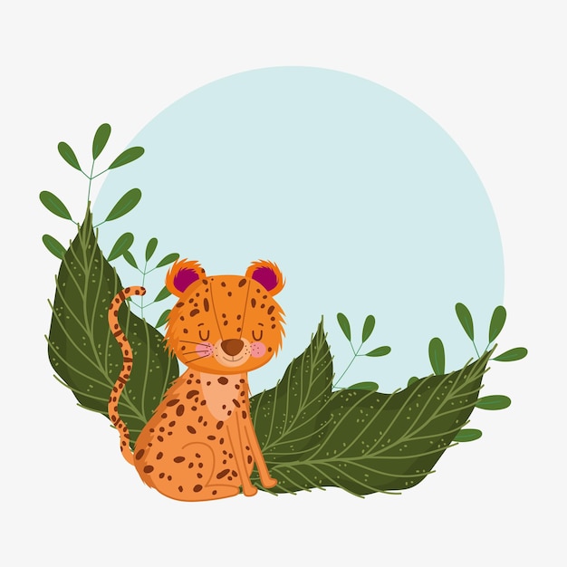 Милый леопард с листьями