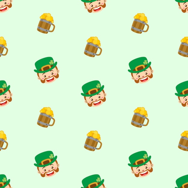 Vector cute leprechaun and beer seamless pattern