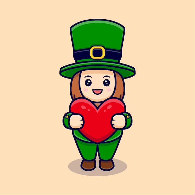Cute Leprechaun Holding Red Heart Cartoon Character Saint Patrick's  Day
