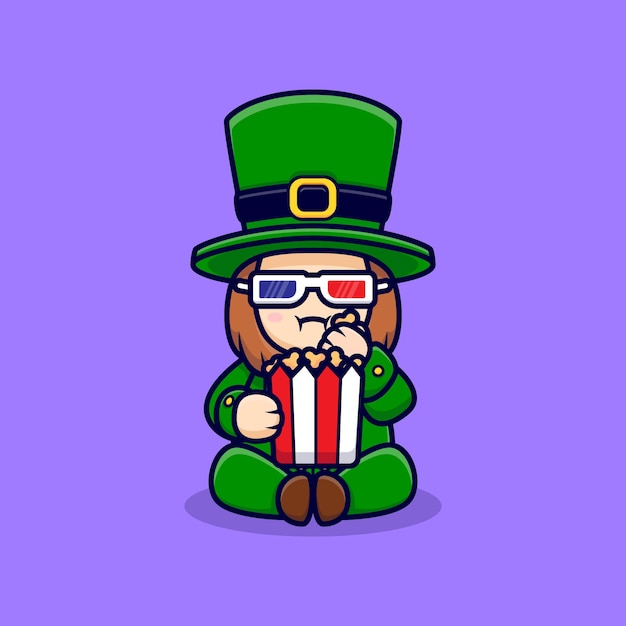 Cute leprechaun watching movie cartoon character saint patrick's day