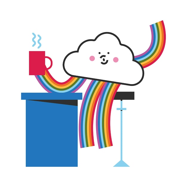 Cute lgbtq cloud character with coffee cup in bar vector cartoon concept illustration isolated on a white background.