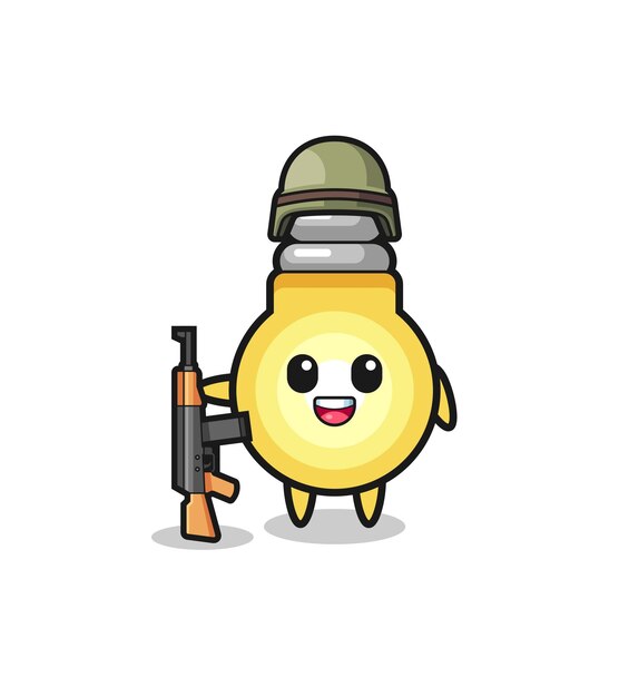 Cute light bulb mascot as a soldier cute design