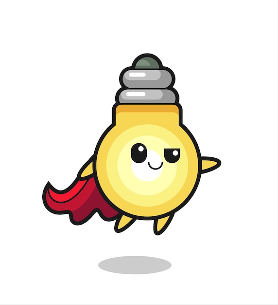 Cute light bulb superhero character is flying , cute style design for t shirt, sticker, logo element