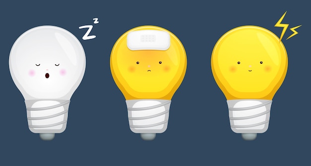 Cute light bulbs cartoon character. Mascot cartoon illustration Premium Vector