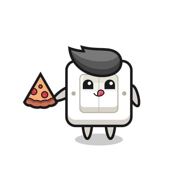 Vector cute light switch cartoon eating pizza cute style design for t shirt sticker logo element