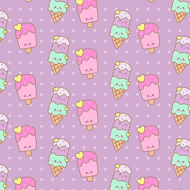 Cute lilac popsicle and ice cream kawaii print