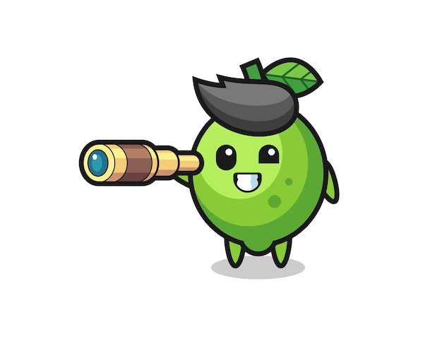 Vector cute lime character is holding an old telescope , cute style design for t shirt, sticker, logo element