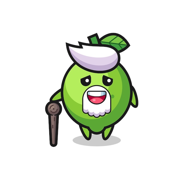 Cute lime grandpa is holding a stick