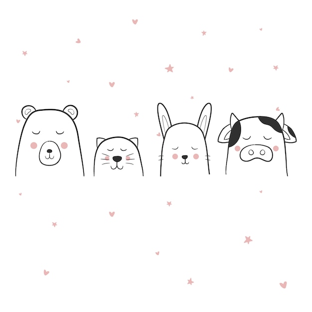 Cute line animals set