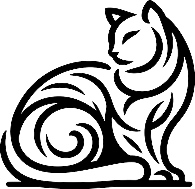 Cute Line Art Cat Logo Design Illustration