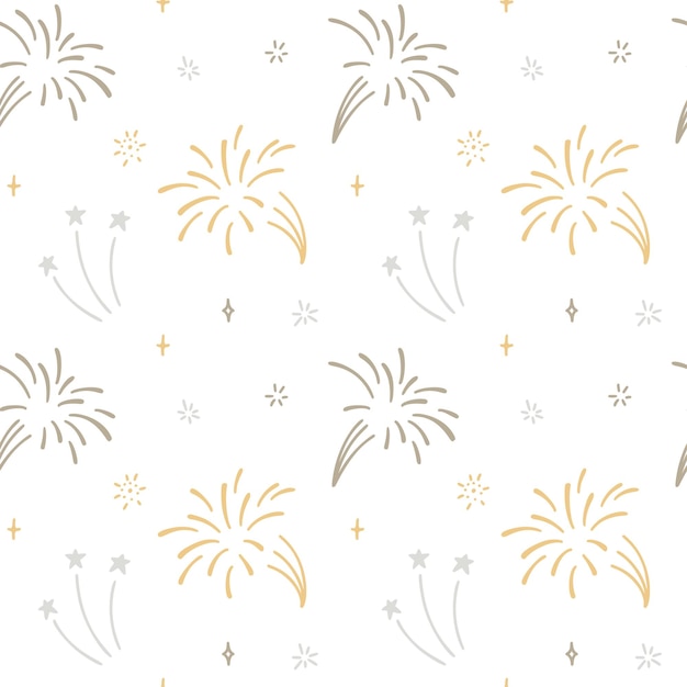 Cute line doodle firework seamless pattern Vector illustration Holiday event design