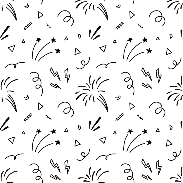 Cute line doodle firework seamless pattern Vector illustration Holiday event design