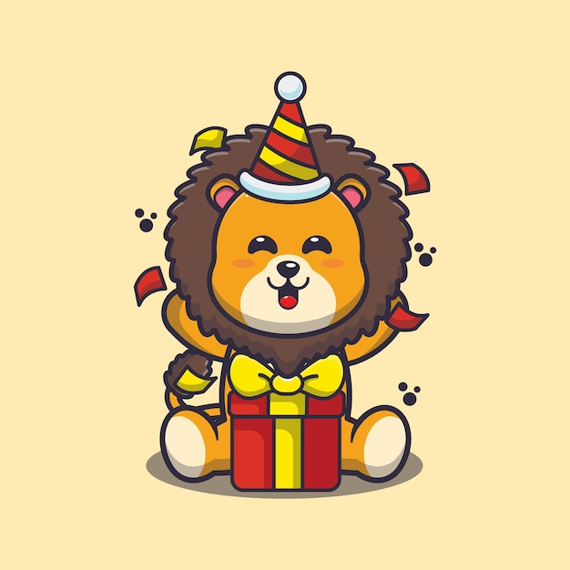 Cute lion in birthday party cute animal cartoon illustration