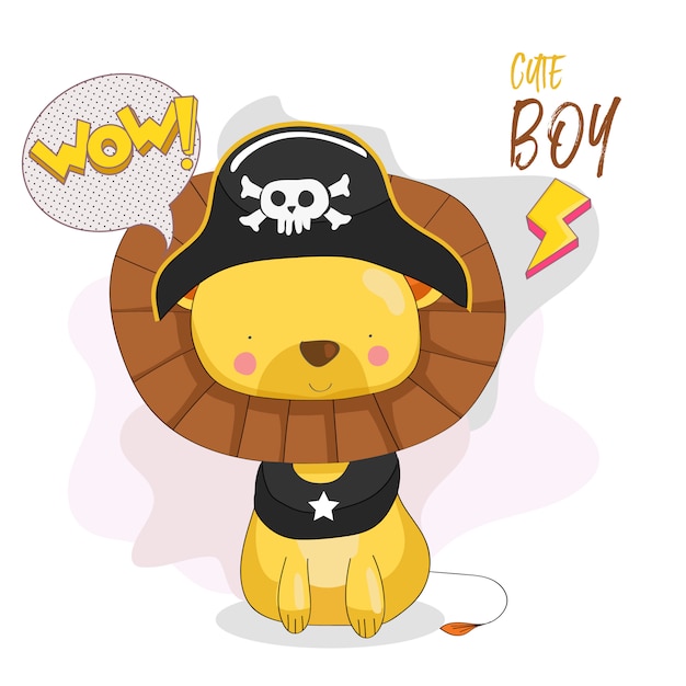해적 모자와 함께 귀여운 사자 소년