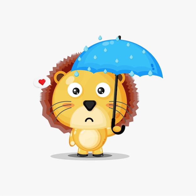 Cute lion carrying an umbrella in the rain