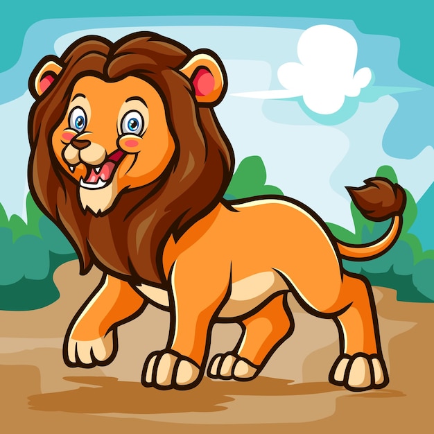 Vettore un simpatico cartone animato leone isolato su una meravigliosa fattoria illustrazione vettoriale