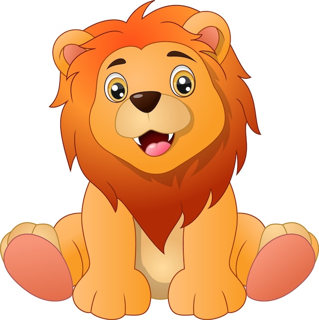 Cute lion cartoon sitting on white background