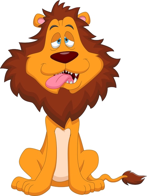 cute lion cartoon tired and sleepy