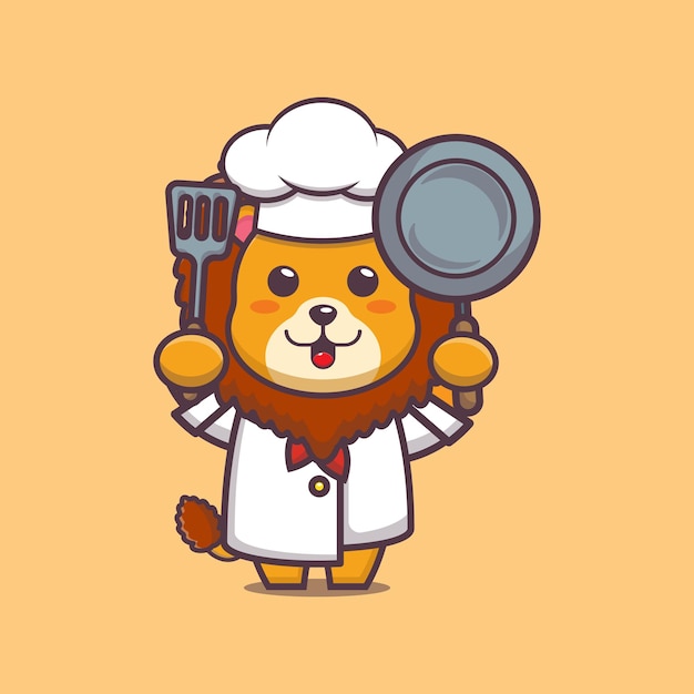 Vettore illustrazione di cartone animato carino chef leone