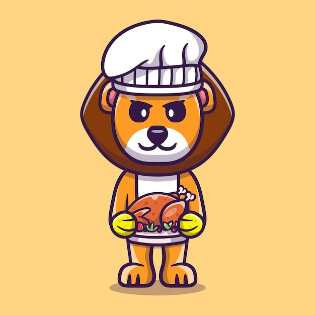 Vector cute lion chef celebrating thanksgiving