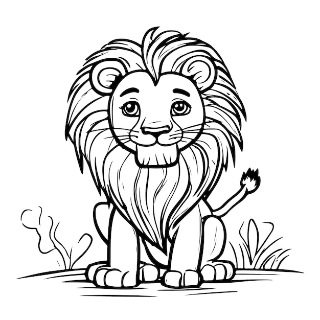 Vector cute lion for coloring book