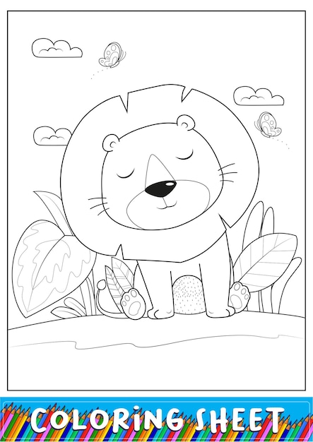 Vector cute lion coloring sheet for kids