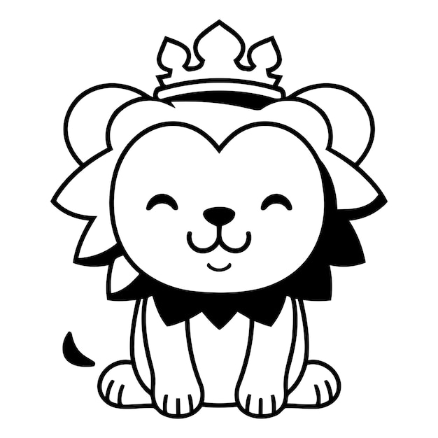 Vector cute lion in crown in flat cartoon style