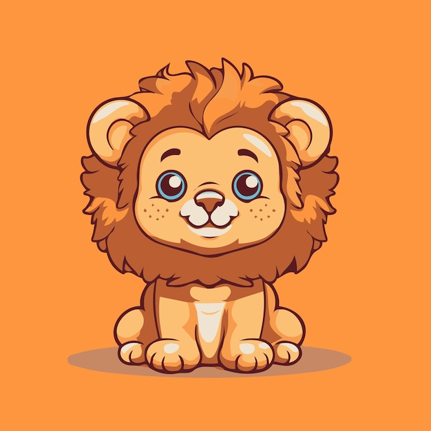 Cute lion cub sitting on a blue background