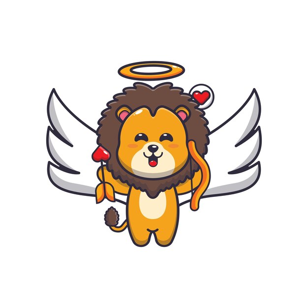 cute lion cupid cartoon character holding love arrow