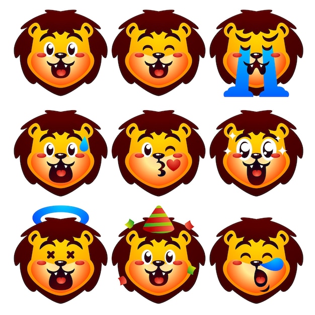 Vettore simpatiche emoticon di leone