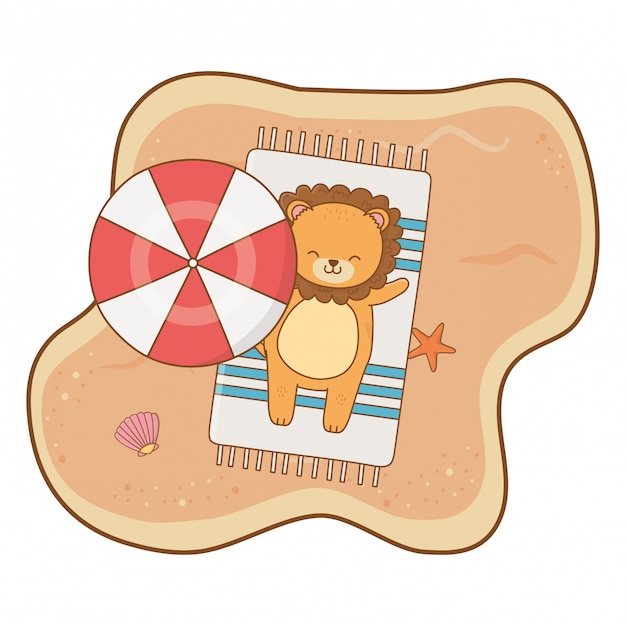 Cute lion enjoying summer time cartoon