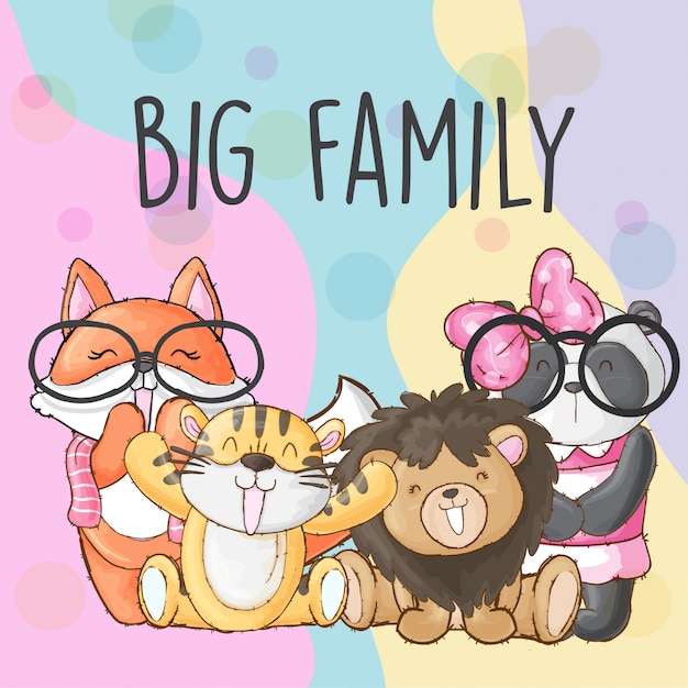 Vector cute lion and friends