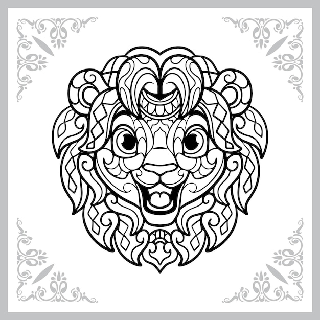 cute lion head cartoon zentangle arts isolated on white background