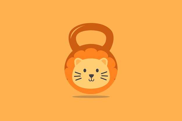 Cute Lion Kettle Bell Fitness GYM Logo design template element vector