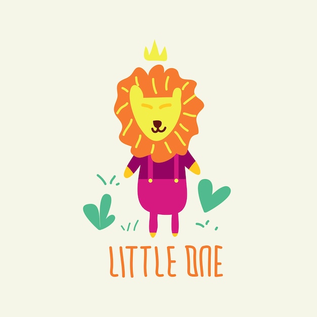 Cute lion the king in childish style Vector Illustration