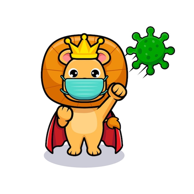 Cute lion king wearing mask and fight with virus  