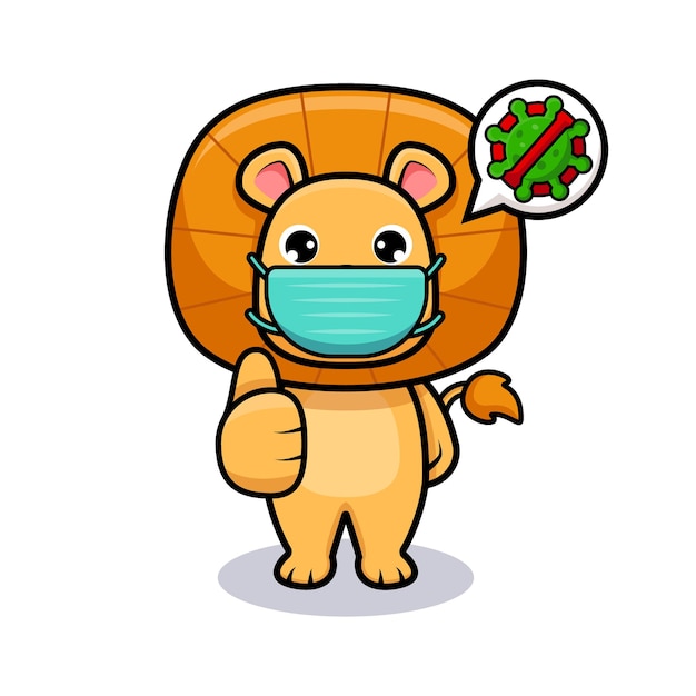 Simpatico re leone che indossa la maschera per la prevenzione dei virus icona del design illustrazione