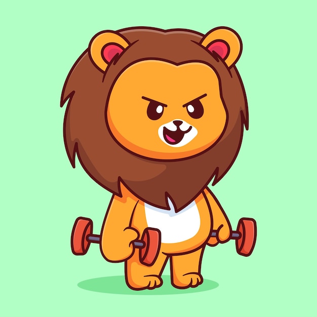 Cute Lion Lift Up a Barbel Vector Illustration Isolated mascot