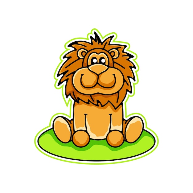 座っているかわいいライオンのロゴのイラスト