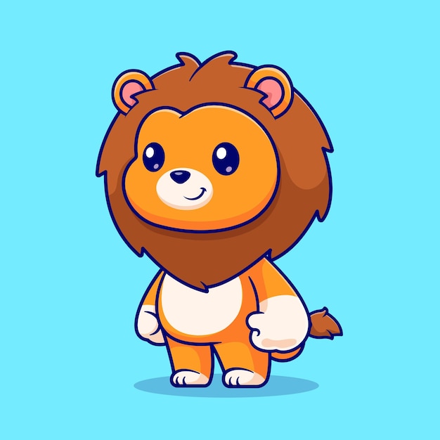 Cute lion mascot cartoon vector icon illustration. animal nature icon concept isolated premium flat