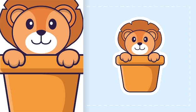 Cute lion mascot character. Can be used for stickers, patches, textiles, paper.