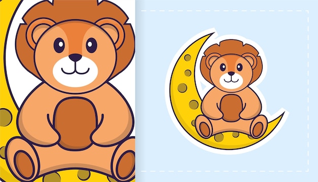 Cute lion mascot character. Can be used for stickers, patches, textiles, paper.