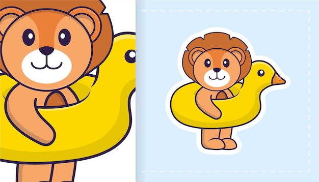 Cute lion mascot character. Can be used for stickers, patches, textiles, paper.