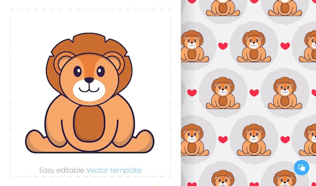 Cute lion mascot character. Can be used for stickers, patches, textiles, paper.