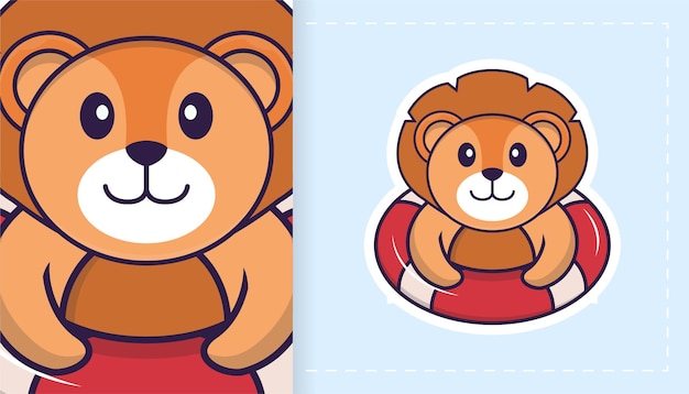 Cute lion mascot character. can be used for stickers, patches, textiles, paper.