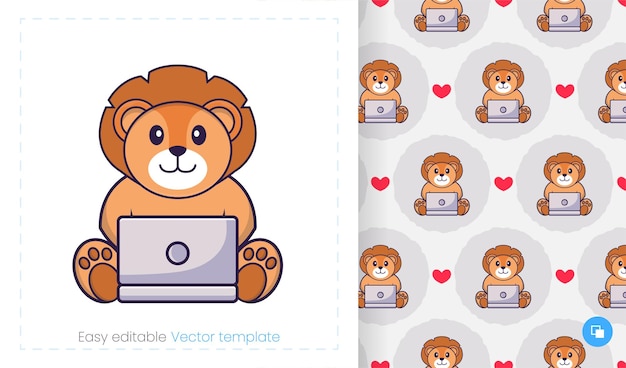 Cute lion mascot character. Can be used for stickers, patches, textiles, paper.