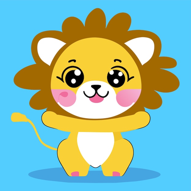 Cute lion mascot hand drawn cartoon sticker icon concept isolated illustration