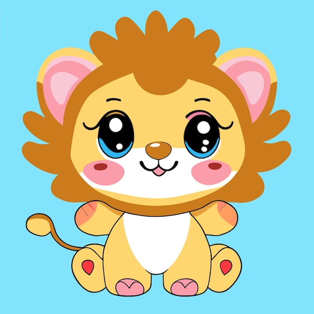 Cute lion mascot hand drawn cartoon sticker icon concept isolated illustration