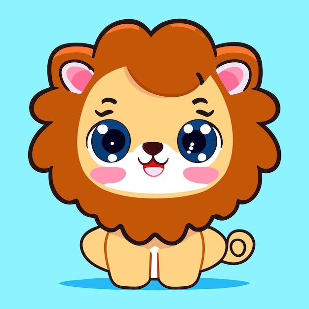 Cute lion mascot hand drawn cartoon sticker icon concept isolated illustration