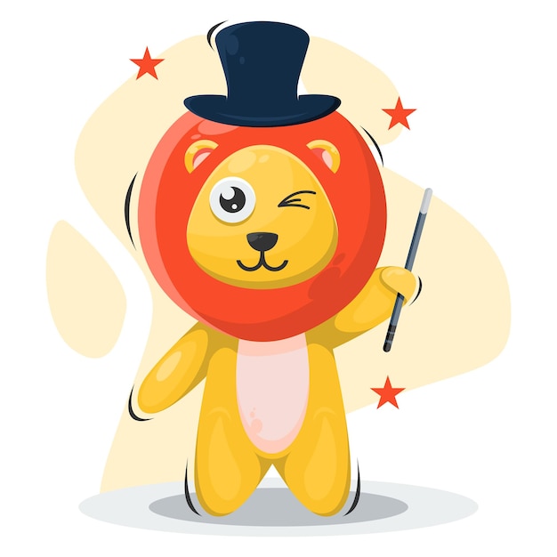 Cute lion megician illustration